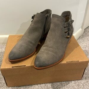 Grey suede booties.